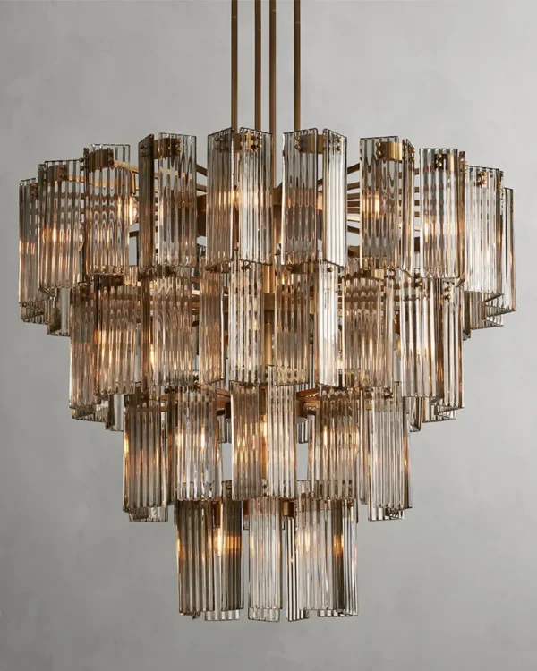 Laiton Round Glass 26-Light Chandelier, 48" × 41" H in Burnished Brass in burnished brass
