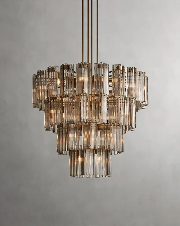 Laiton Round Glass 26-Light Chandelier II, 48" × 41" H in Brass in brass