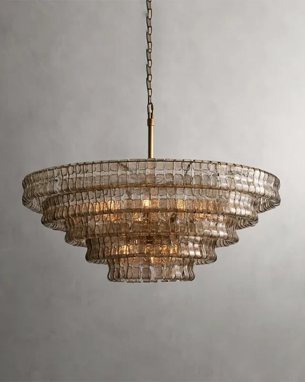 Laiton Round Glass 12-Light Chandelier II, 48" × 20" H in Brass in brass