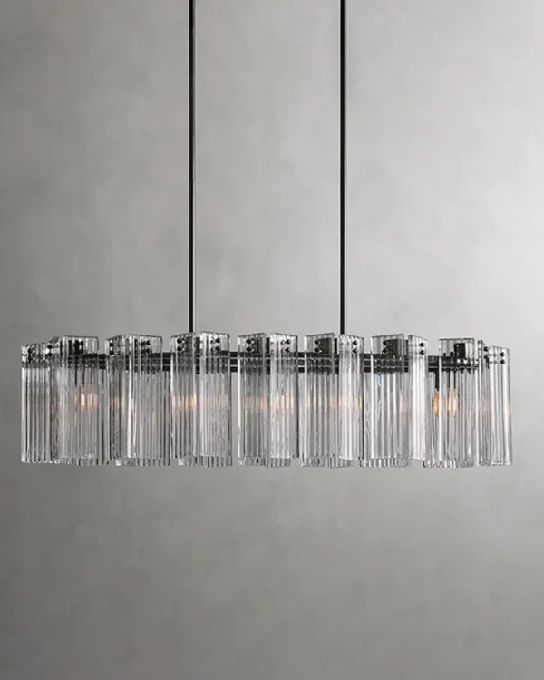 Laiton Oval Glass 4-Light Chandelier, 51" × 12" H in Brass in brass
