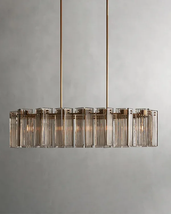Laiton Oval Glass 4-Light Chandelier II, 51" × 12" H in Brass in brass