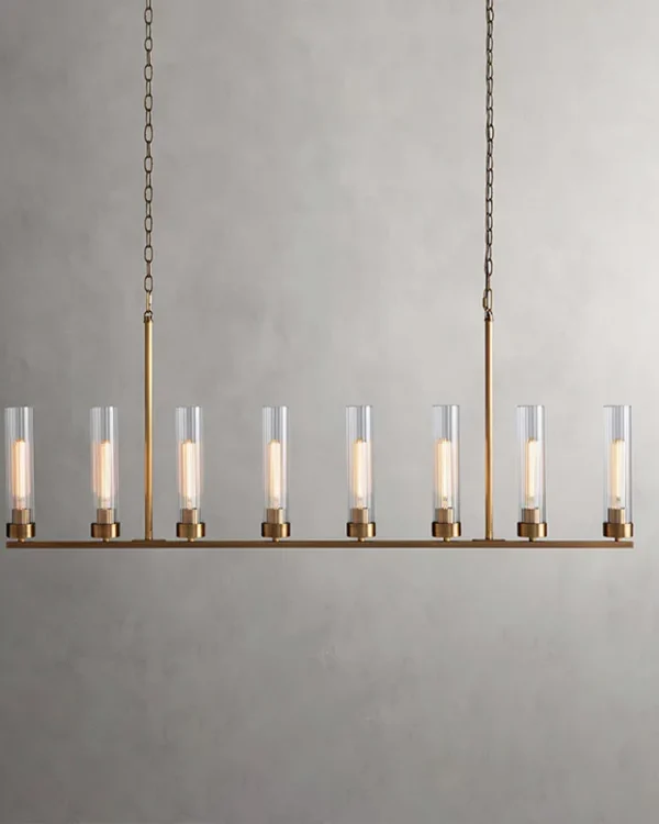 Laiton Linear Glass Chandelier, 54" in brass