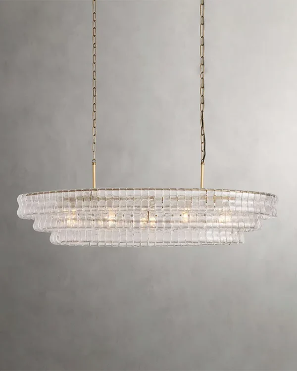 Laiton Oval Glass 5-Light Chandelier, 54" × 17" H in Brass in brass