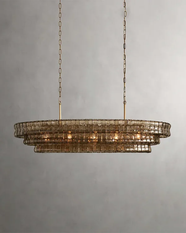 Laiton Oval Glass 5-Light Chandelier II, 54" × 17" H in Brass in brass