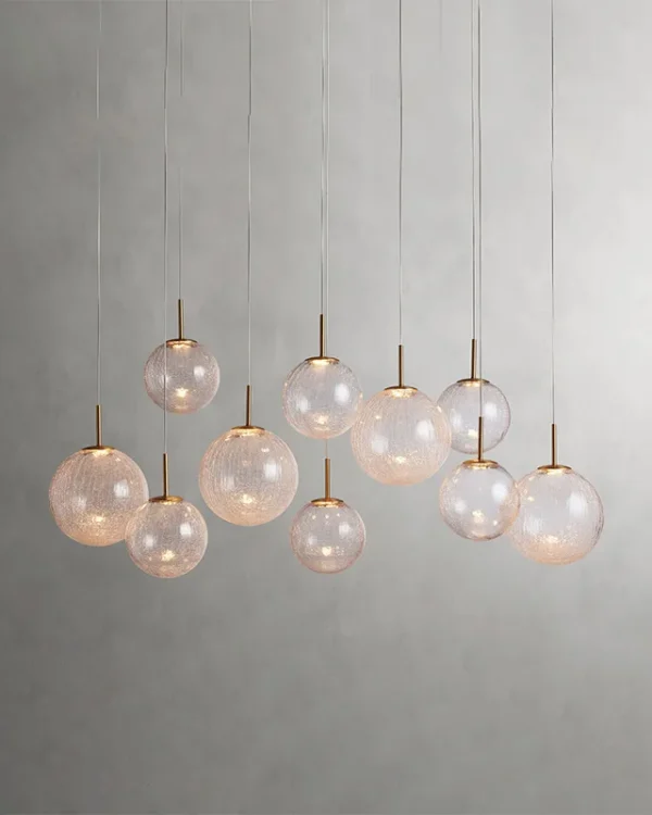 Laiton Linear Glass 10-Light Chandelier II, 55" × 156" H in Satin Brass in satin brass