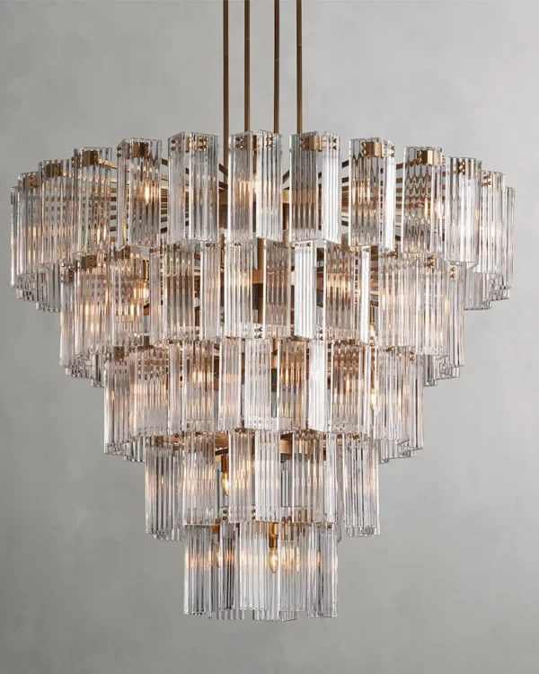 Laiton Round Glass 39-Light Chandelier, 60" × 51" H in Burnished Brass in burnished brass