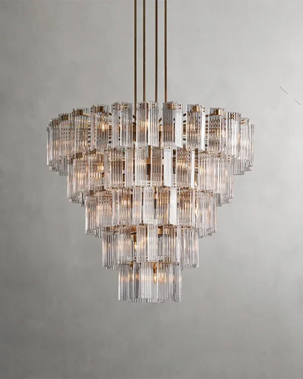 Laiton Round Glass 39-Light Chandelier, 60" × 51" H in Brass in brass