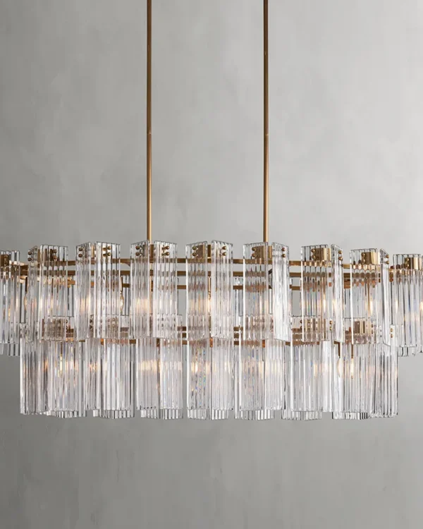 Laiton Oval Glass 9-Light Chandelier, 63" × 21" H in Burnished Brass in burnished brass