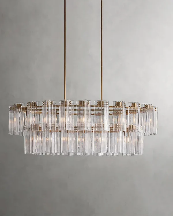 Laiton Oval Glass 9-Light Chandelier, 63" × 21" H in Brass in brass
