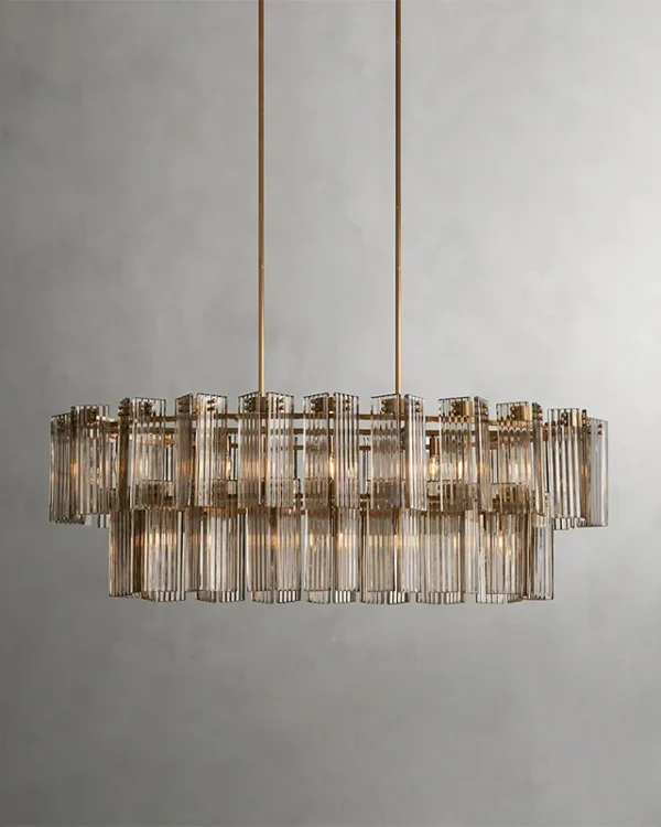 Laiton Oval Glass 9-Light Chandelier II, 63" × 21" H in Brass in brass