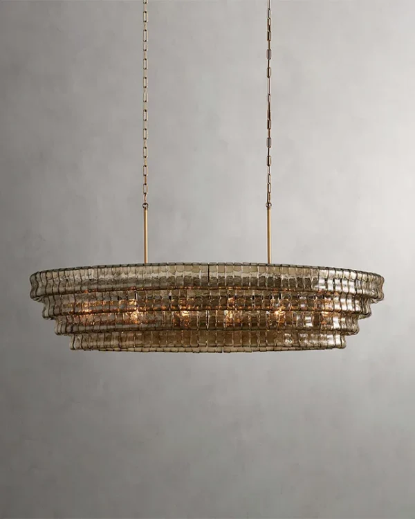 Laiton Oval Glass 12-Light Chandelier II, 64" × 14" H in Brass in brass