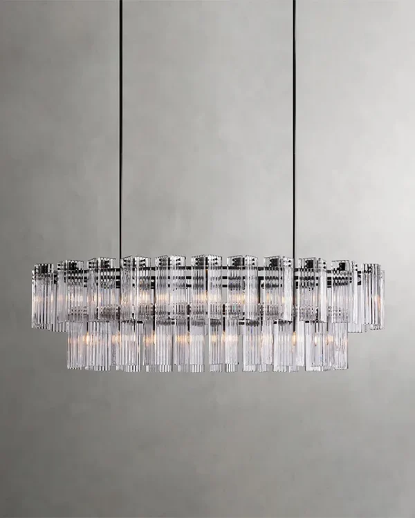Laiton Oval Glass 17-Light Chandelier, 72" × 21" H in Brass in brass