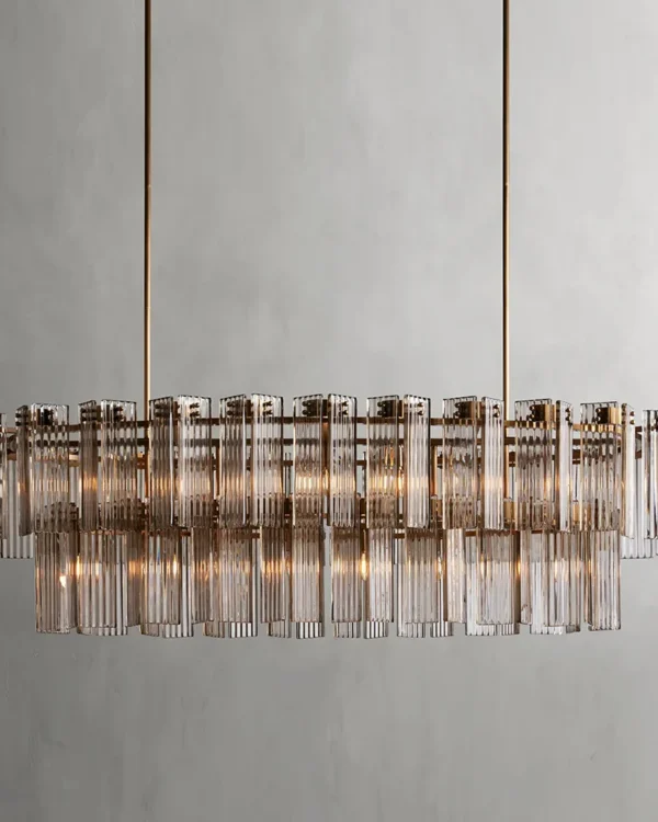 Laiton Oval Glass 17-Light Chandelier, 72" × 21" H in Burnished Brass in burnished brass