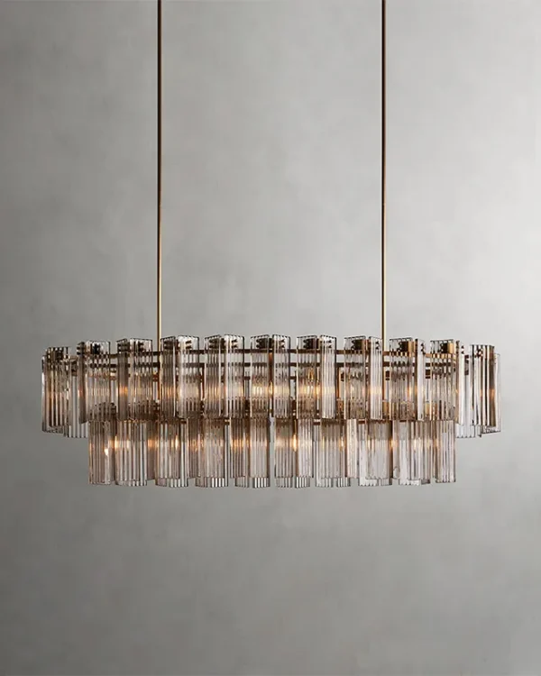 Laiton Oval Glass 17-Light Chandelier II, 72" × 21" H in Brass in brass