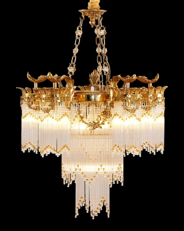 Menton Three-Tier Glass Chandelier, 26" in antique brass