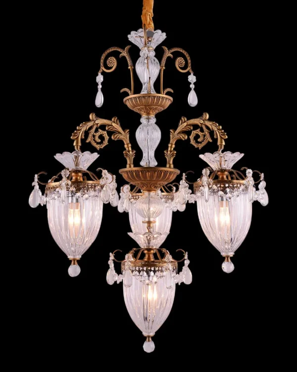 Méduse Two-Tier Crystal Chandelier, 24" in antique brass