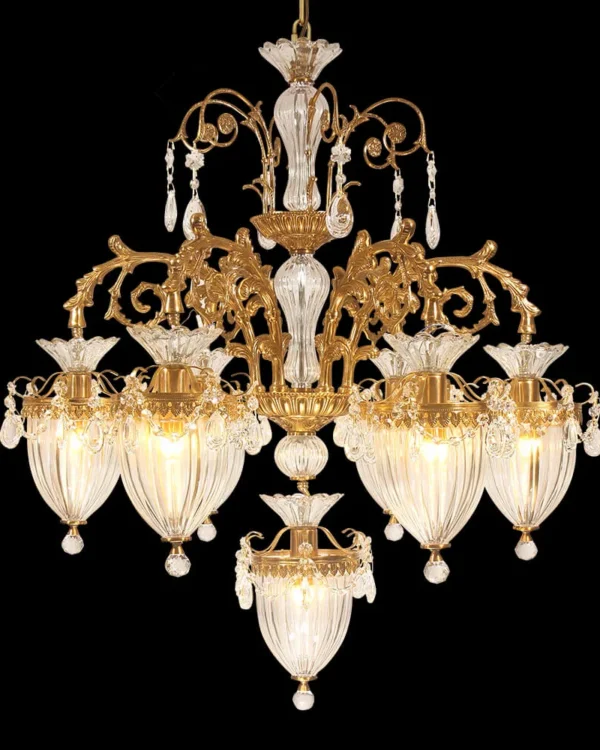 Méduse Two-Tier Crystal Chandelier, 31" in antique brass