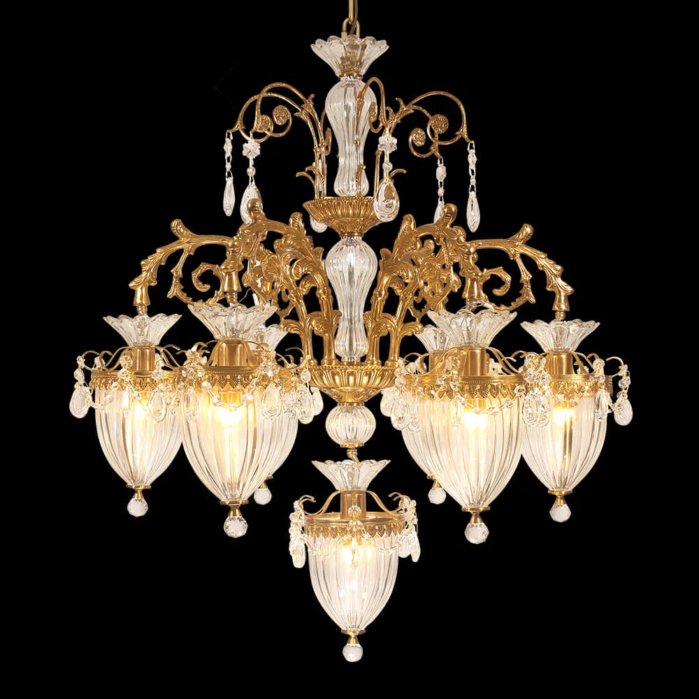 Méduse Two-Tier Crystal Chandelier, 31" in antique brass