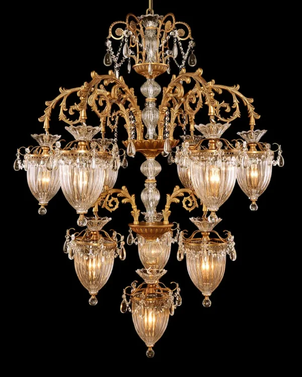 Méduse Three-Tier Crystal Chandelier, 39" in antique brass