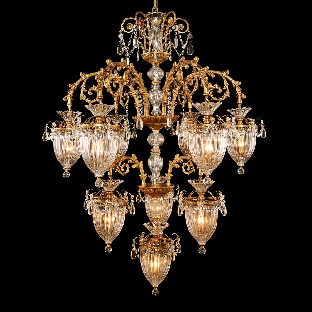 Méduse Three-Tier Crystal Chandelier, 39" in antique brass