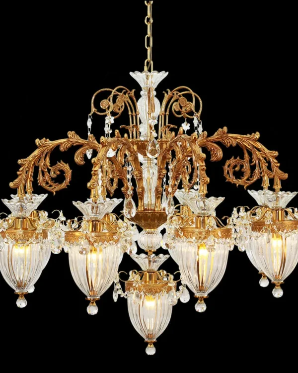 Méduse Two-Tier Crystal Chandelier, 39" in antique brass