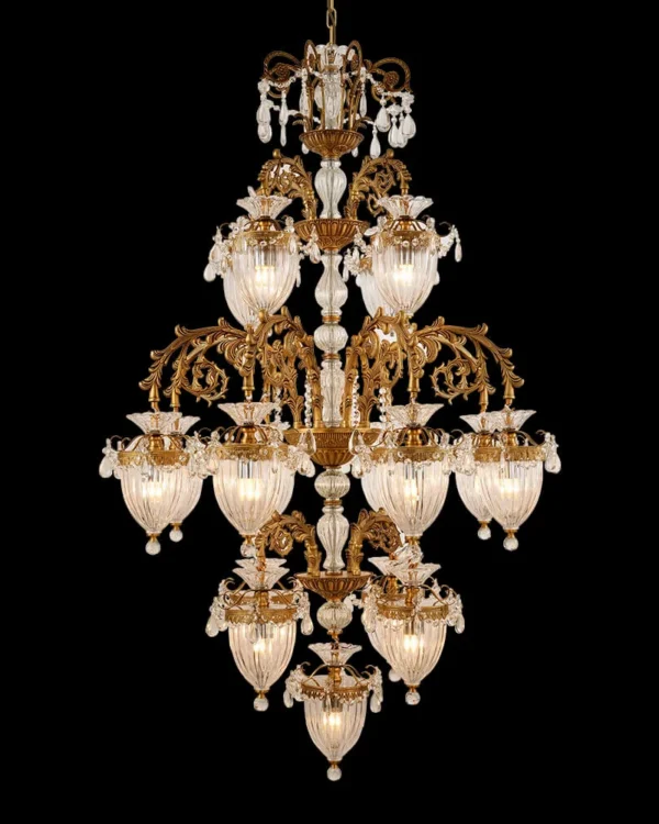 Méduse Four-Tier Crystal Chandelier, 41" in antique brass