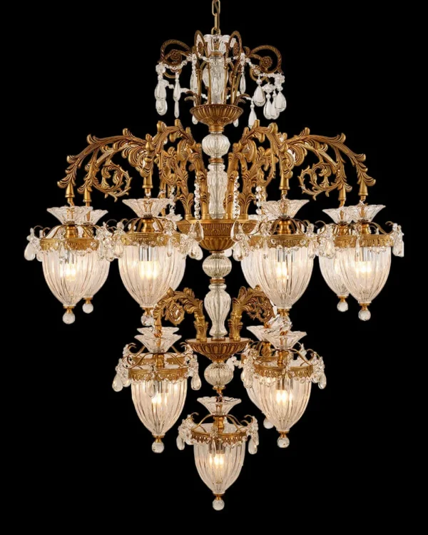 Méduse Three-Tier Crystal Chandelier, 41" in antique brass