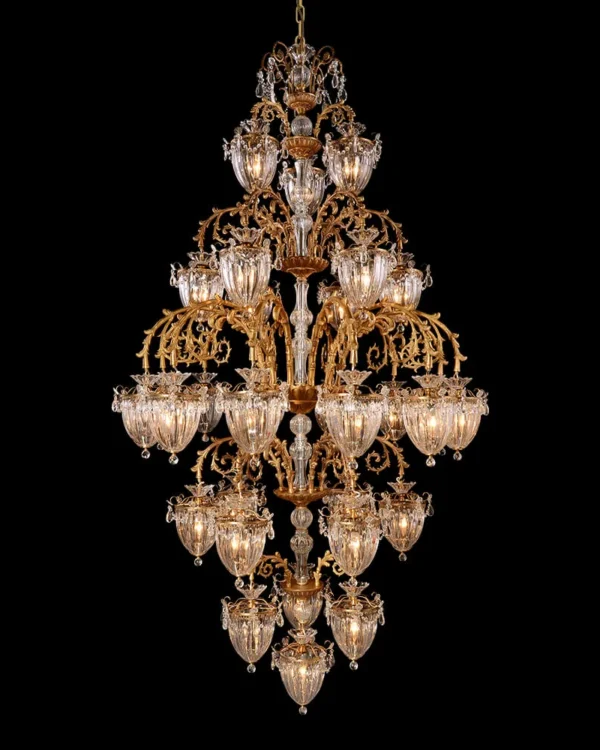 Méduse Six-Tier Crystal Chandelier, 59" in antique brass