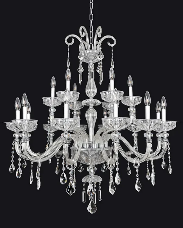 Noblesse Crystal 18-Light Chandelier II, 39" × 43" H in Polished Chrome in polished chrome