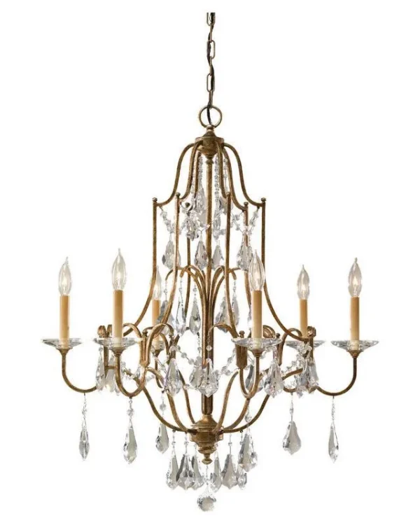 Dordogne Crystal 6-Light Chandelier, 28" × 33" H in bronze