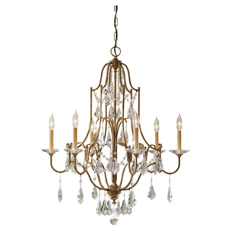Dordogne Crystal 6-Light Chandelier, 28" × 33" H in bronze