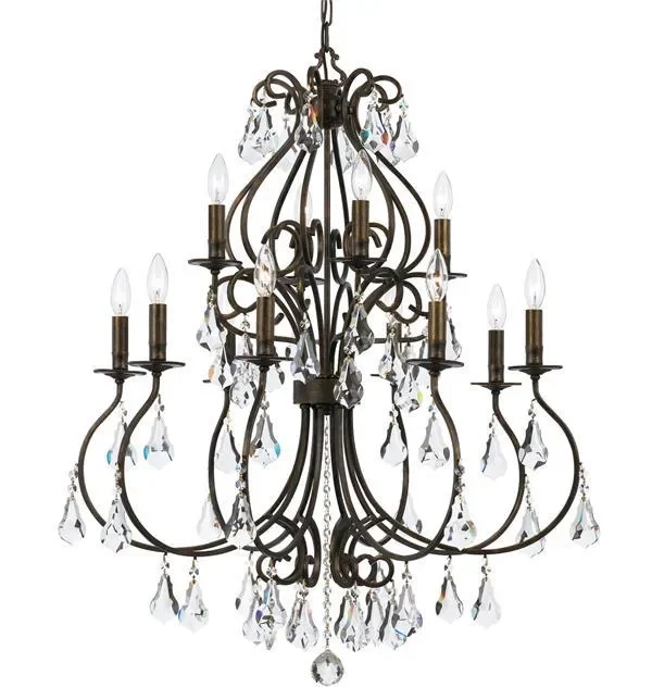 Forge Crystal Chandelier, 32" in bronze
