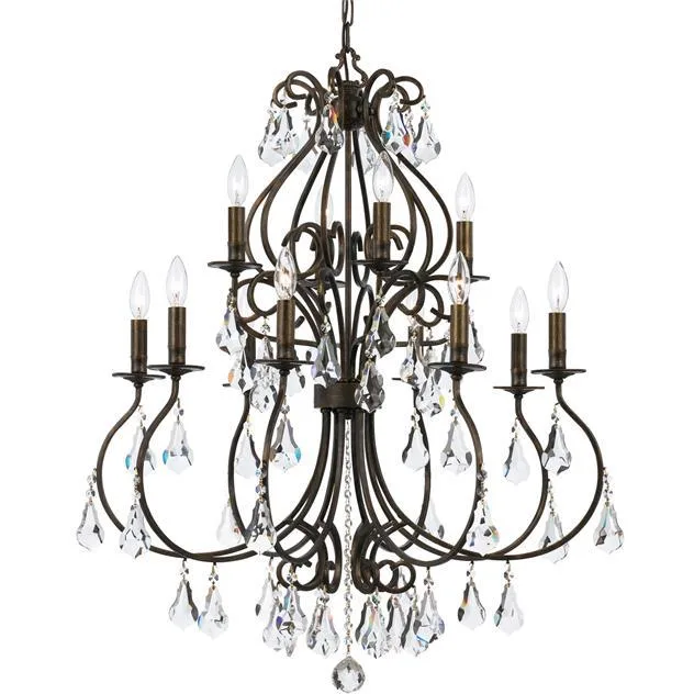 Forge Crystal Chandelier, 32" in bronze