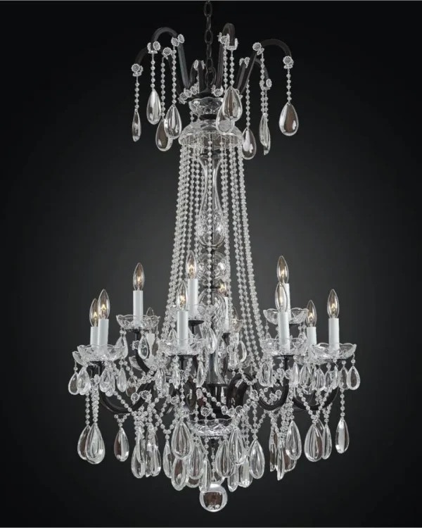 Pluie Crystal Chandelier, 26" in bronze