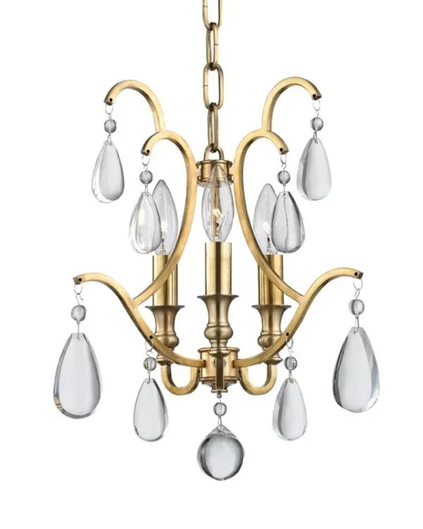 Provence Crystal 3-Light Chandelier, 13" × 15" H in Brass in brass
