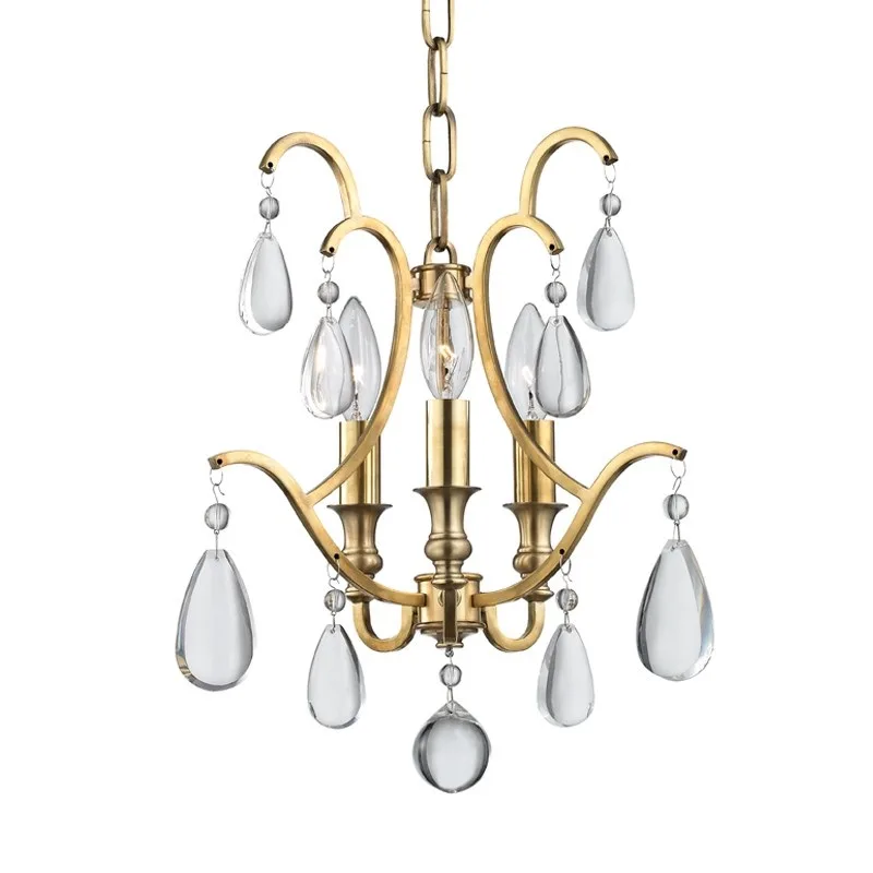 Provence Crystal 3-Light Chandelier, 13" × 15" H in Brass in brass