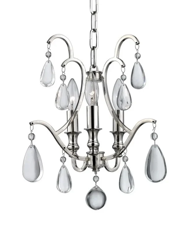 Provence Crystal 3-Light Chandelier, 13" × 15" H in Polished Nickel in polished nickel