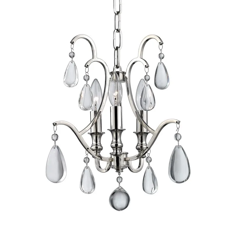 Provence Crystal 3-Light Chandelier, 13" × 15" H in Polished Nickel in polished nickel