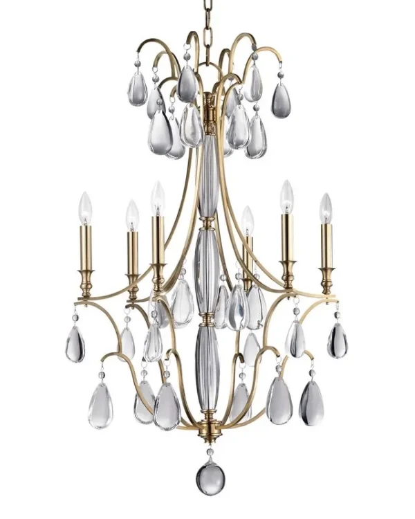 Provence Crystal 6-Light Chandelier, 24" × 39" H in Brass in brass