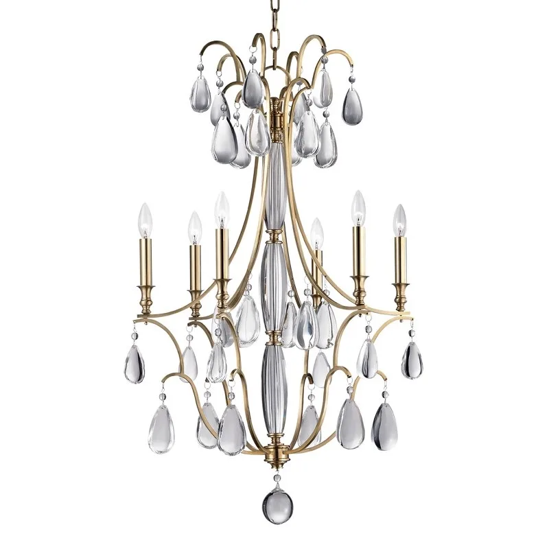 Provence Crystal 6-Light Chandelier, 24" × 39" H in Brass in brass