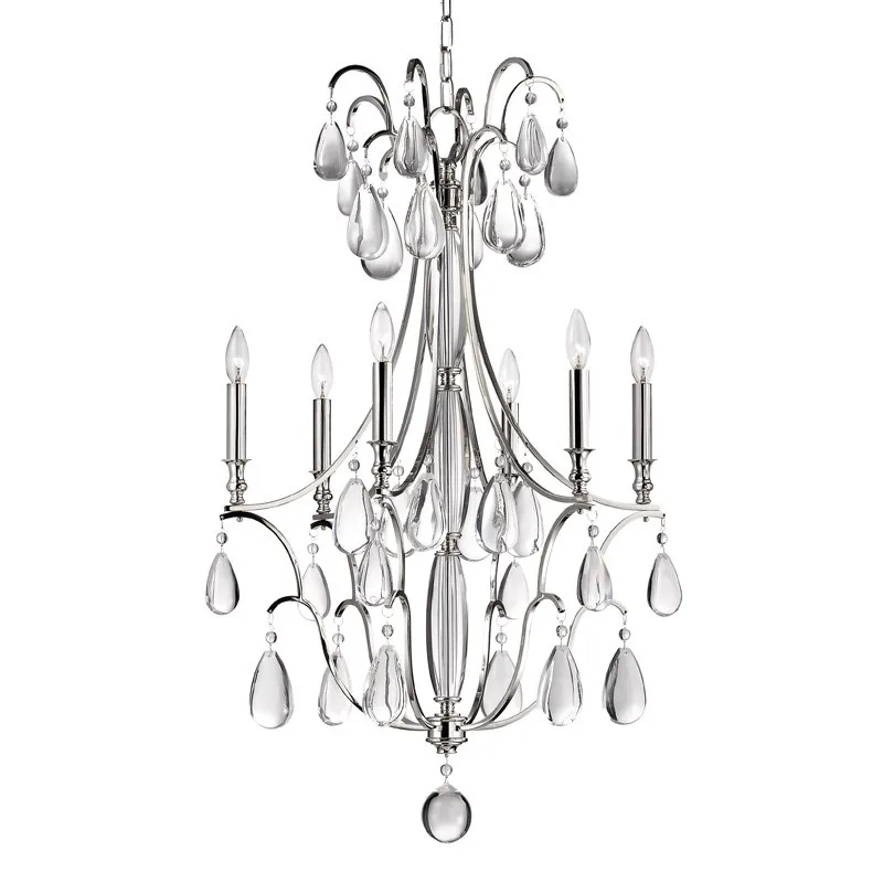 Provence Crystal 6-Light Chandelier, 24" × 39" H in Polished Nickel in polished nickel