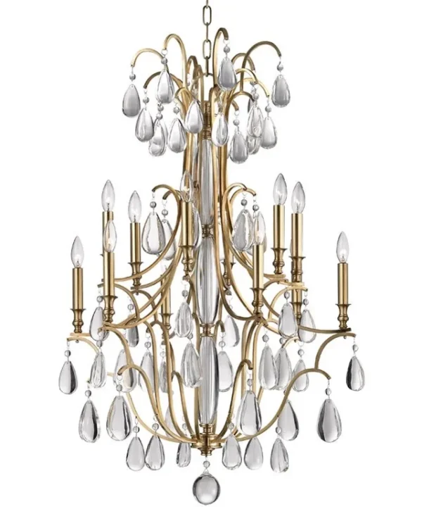 Provence Crystal 12-Light Chandelier, 31" × 43" H in Brass in brass