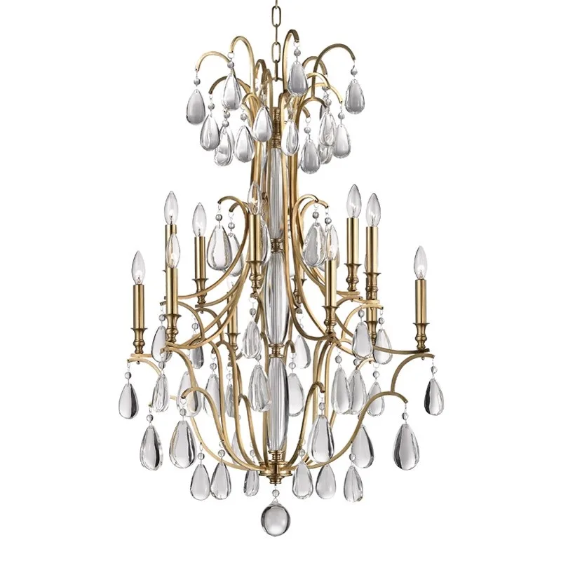 Provence Crystal 12-Light Chandelier, 31" × 43" H in Brass in brass