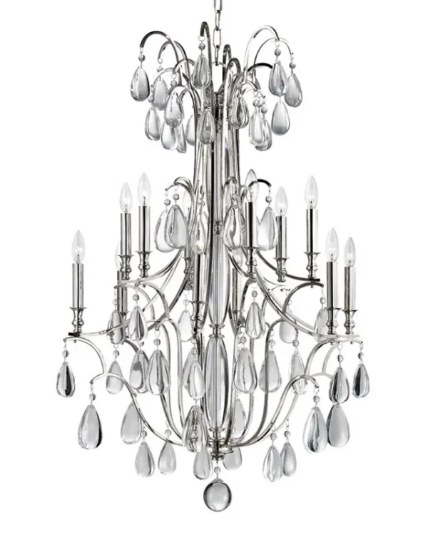 Provence Crystal 12-Light Chandelier, 31" × 43" H in Polished Nickel in polished nickel