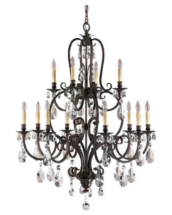 Périgord Crystal Chandelier, 37" in bronze