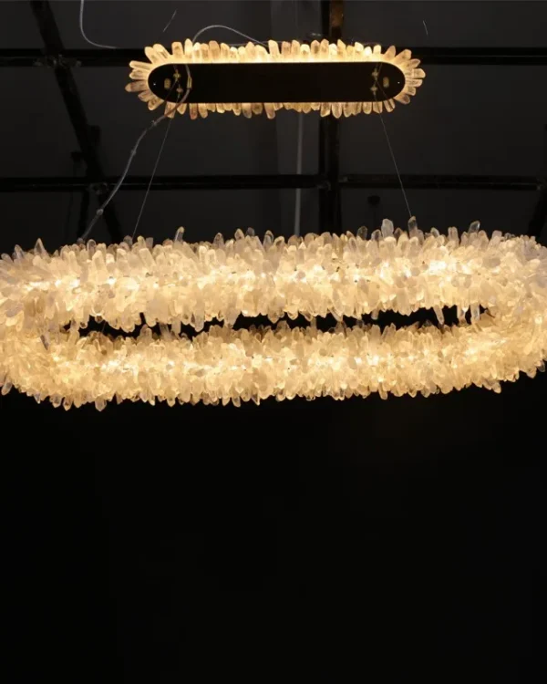 Agate Oval Quartz Chandelier, 18" in polished chrome