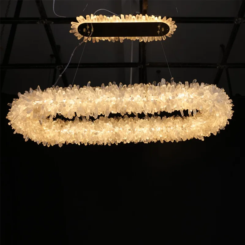 Agate Oval Quartz Chandelier, 18" in polished chrome