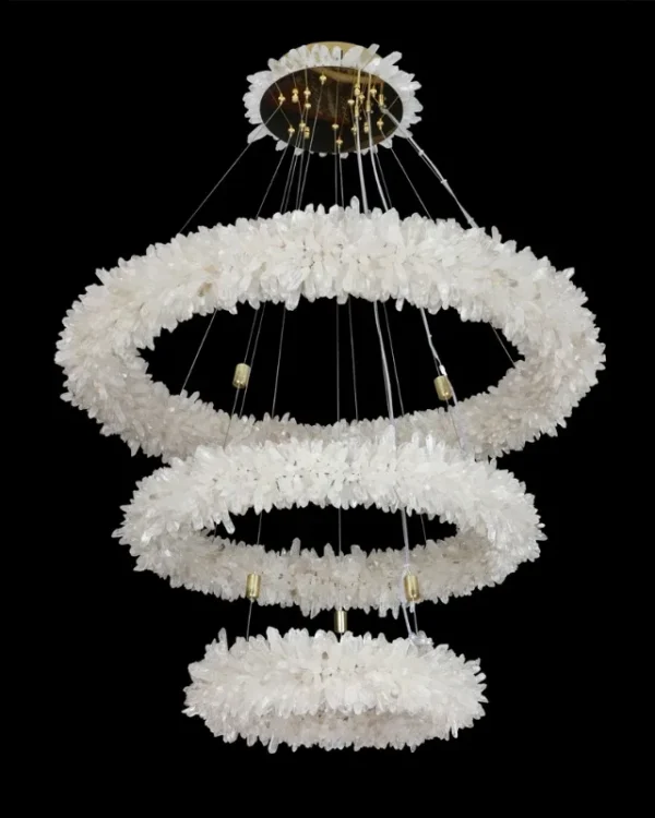 Émeraude Three-Tier Quartz Chandelier, 24" in polished chrome