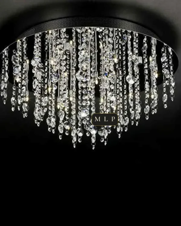 Ligne Empire Crystal Flush Mount, 20" × 12" H in polished chrome