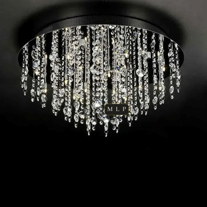 Ligne Empire Crystal Flush Mount, 20" × 12" H in polished chrome